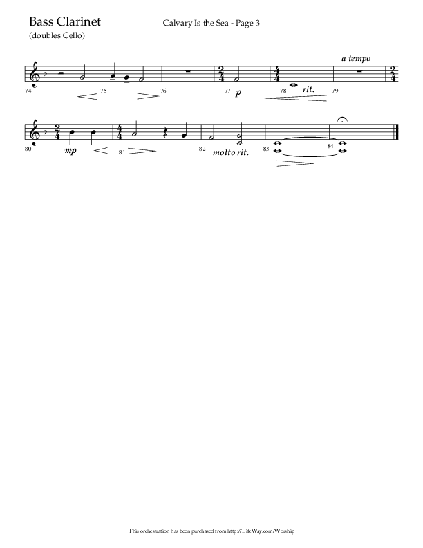 Calvary Is The Sea (Choral Anthem SATB) Bass Clarinet (Lifeway Choral / Arr. David Hamilton)