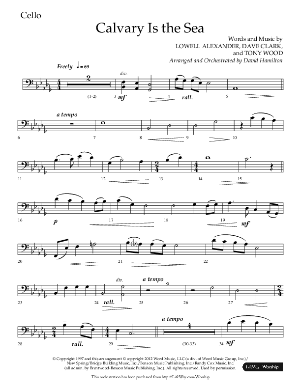 Calvary Is The Sea (Choral Anthem SATB) Cello (Lifeway Choral / Arr. David Hamilton)