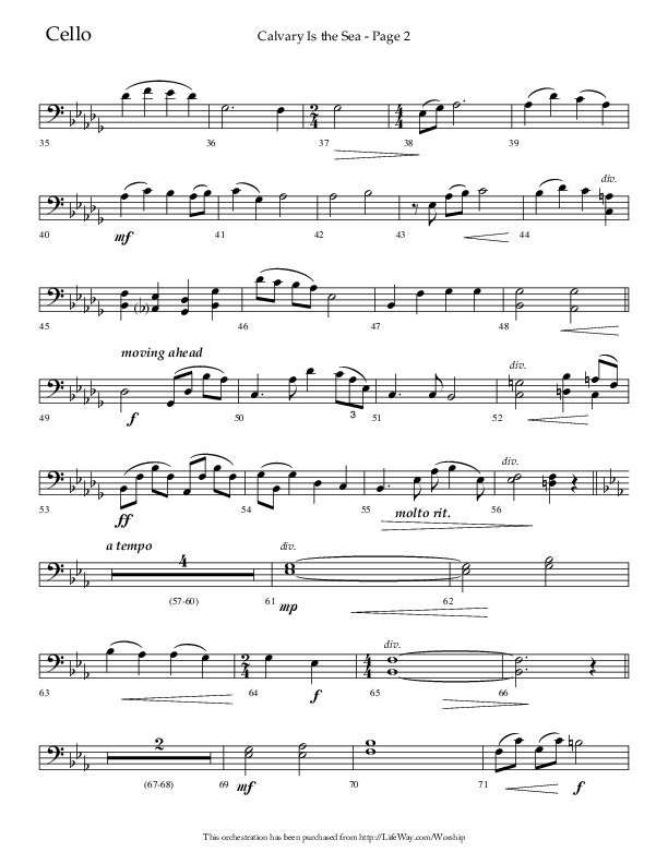 Calvary Is The Sea (Choral Anthem SATB) Cello (Lifeway Choral / Arr. David Hamilton)