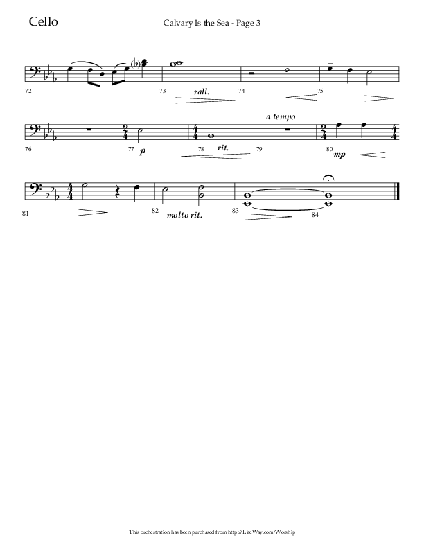 Calvary Is The Sea (Choral Anthem SATB) Cello (Lifeway Choral / Arr. David Hamilton)