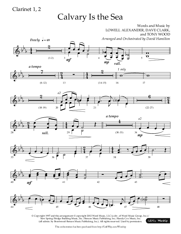 Calvary Is The Sea (Choral Anthem SATB) Clarinet 1/2 (Lifeway Choral / Arr. David Hamilton)