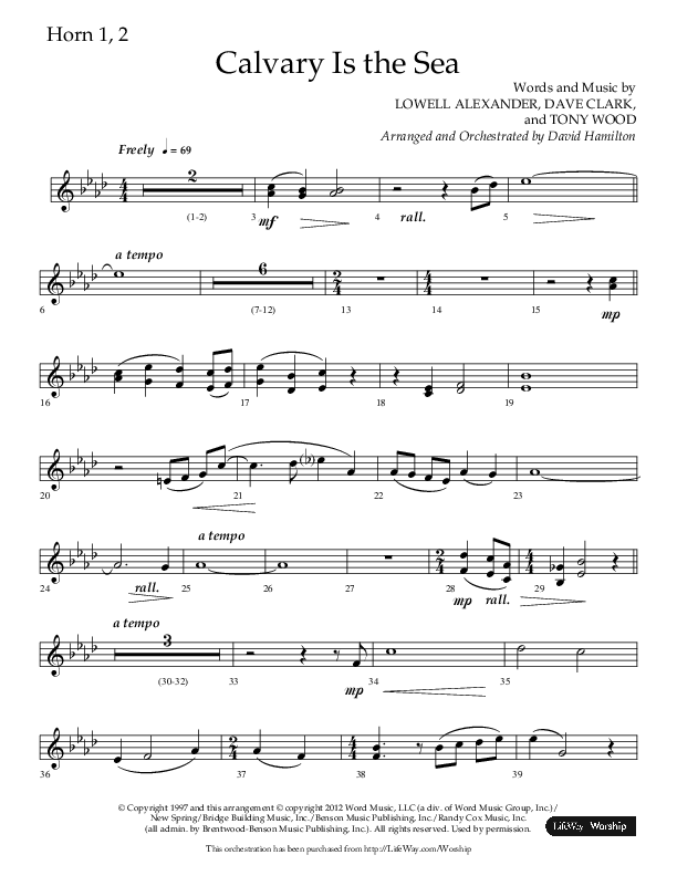 Calvary Is The Sea (Choral Anthem SATB) French Horn 1/2 (Lifeway Choral / Arr. David Hamilton)