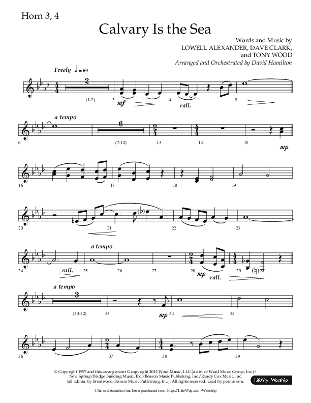 Calvary Is The Sea (Choral Anthem SATB) French Horn 3 (Lifeway Choral / Arr. David Hamilton)
