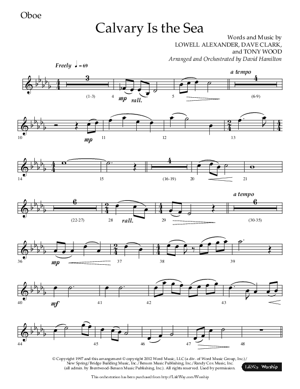Calvary Is The Sea (Choral Anthem SATB) Oboe (Lifeway Choral / Arr. David Hamilton)