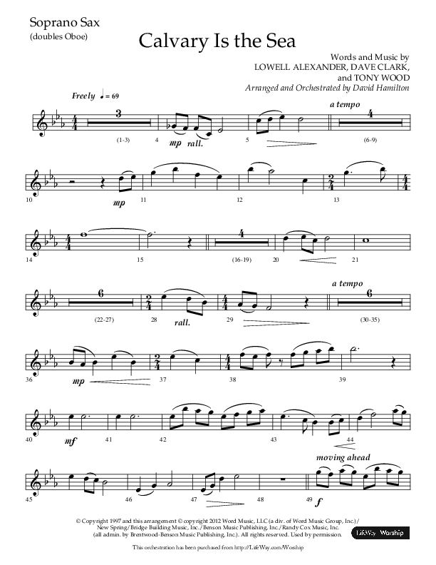 Calvary Is The Sea (Choral Anthem SATB) Soprano Sax (Lifeway Choral / Arr. David Hamilton)