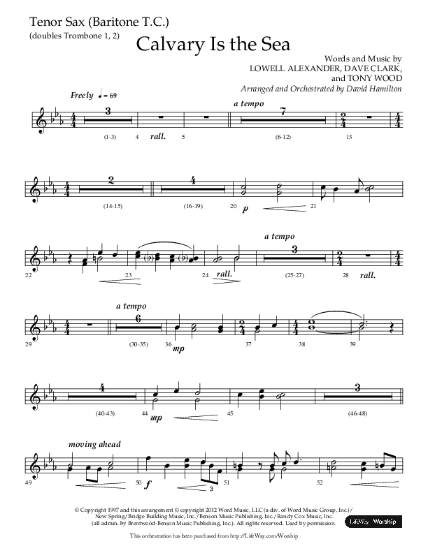 Calvary Is The Sea (Choral Anthem SATB) Tenor Sax/Baritone T.C. (Lifeway Choral / Arr. David Hamilton)