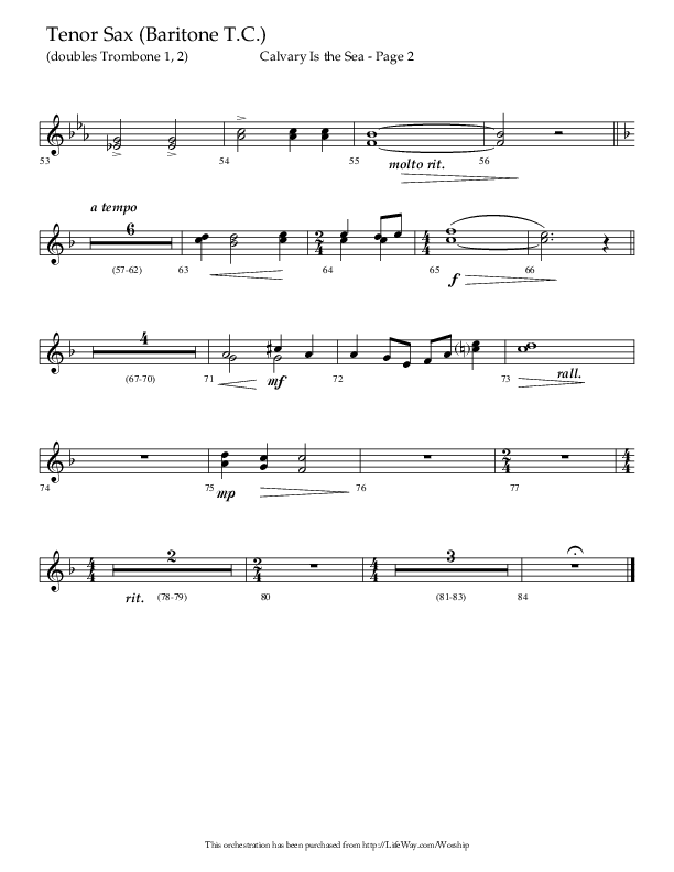 Calvary Is The Sea (Choral Anthem SATB) Tenor Sax/Baritone T.C. (Lifeway Choral / Arr. David Hamilton)