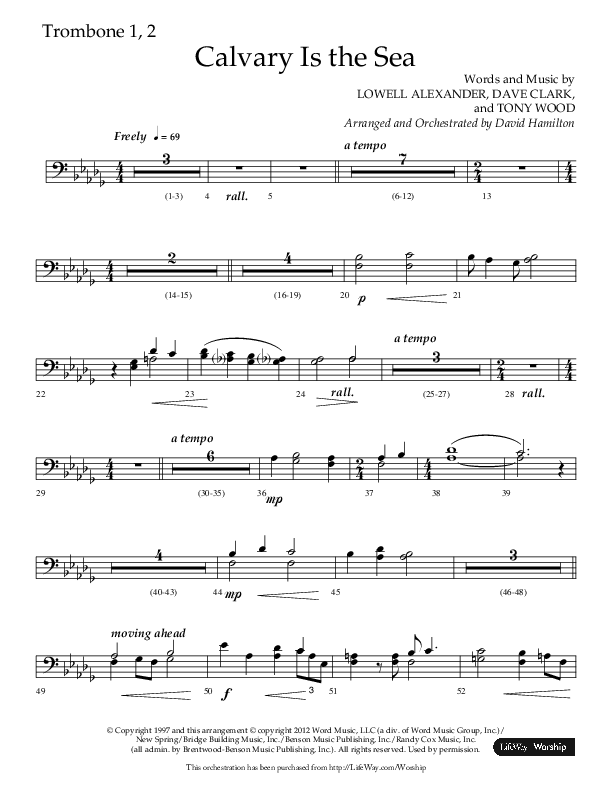 Calvary Is The Sea (Choral Anthem SATB) Trombone 1/2 (Lifeway Choral / Arr. David Hamilton)