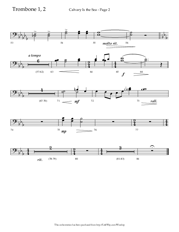 Calvary Is The Sea (Choral Anthem SATB) Trombone 1/2 (Lifeway Choral / Arr. David Hamilton)