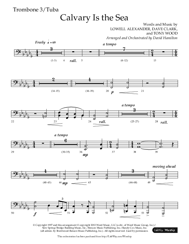 Calvary Is The Sea (Choral Anthem SATB) Trombone 3/Tuba (Lifeway Choral / Arr. David Hamilton)