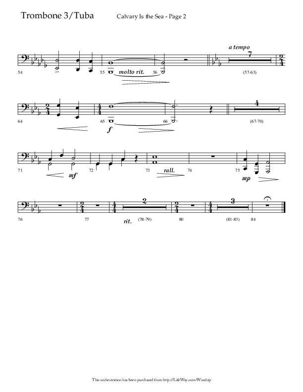 Calvary Is The Sea (Choral Anthem SATB) Trombone 3/Tuba (Lifeway Choral / Arr. David Hamilton)