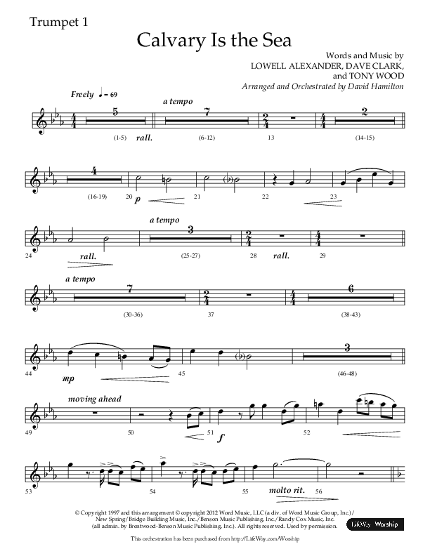 Calvary Is The Sea (Choral Anthem SATB) Trumpet 1 (Lifeway Choral / Arr. David Hamilton)