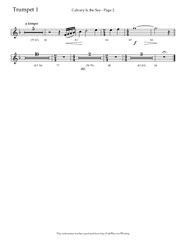 Calvary Is The Sea (Choral Anthem SATB) Trumpet 1 (Lifeway Choral / Arr. David Hamilton)