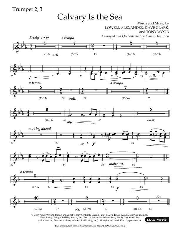 Calvary Is The Sea (Choral Anthem SATB) Trumpet 2/3 (Lifeway Choral / Arr. David Hamilton)