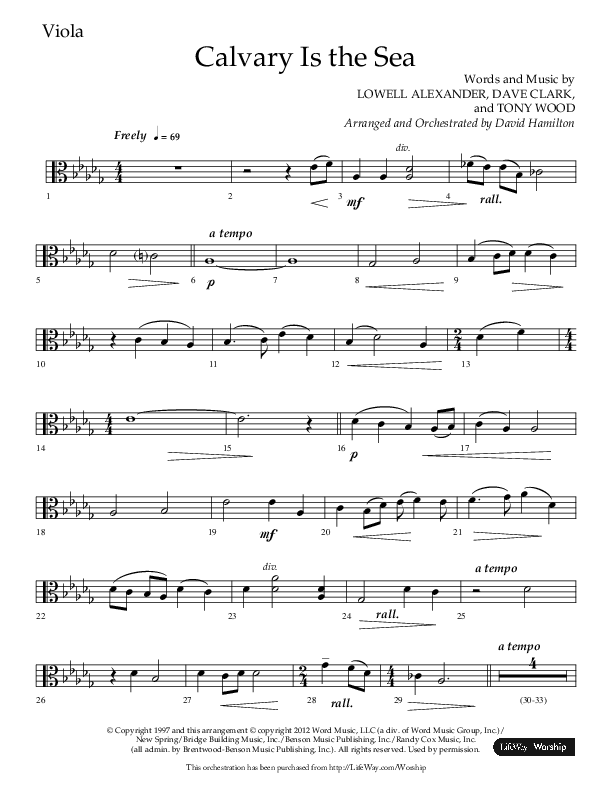 Calvary Is The Sea (Choral Anthem SATB) Viola (Lifeway Choral / Arr. David Hamilton)