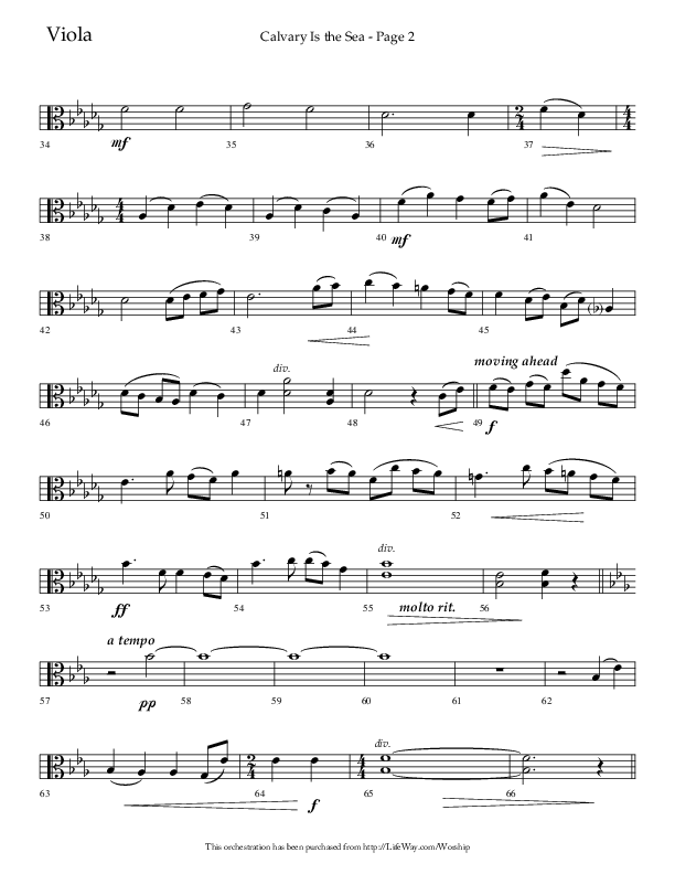Calvary Is The Sea (Choral Anthem SATB) Viola (Lifeway Choral / Arr. David Hamilton)