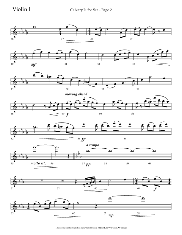 Calvary Is The Sea (Choral Anthem SATB) Violin 1 (Lifeway Choral / Arr. David Hamilton)