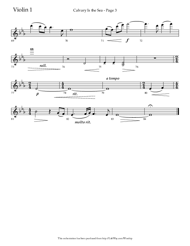 Calvary Is The Sea (Choral Anthem SATB) Violin 1 (Lifeway Choral / Arr. David Hamilton)