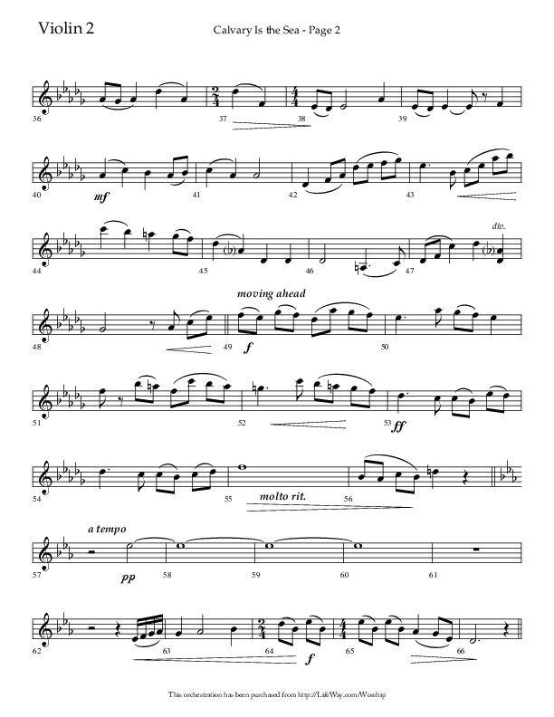 Calvary Is The Sea (Choral Anthem SATB) Violin 2 (Lifeway Choral / Arr. David Hamilton)