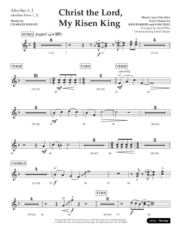 Christ The Lord My Risen King (Choral Anthem SATB) Alto Sax 1/2 (Lifeway Choral / Arr. David Wise / Orch. David Shipps)