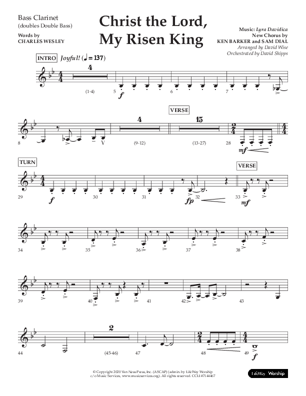 Christ The Lord My Risen King (Choral Anthem SATB) Bass Clarinet (Lifeway Choral / Arr. David Wise / Orch. David Shipps)