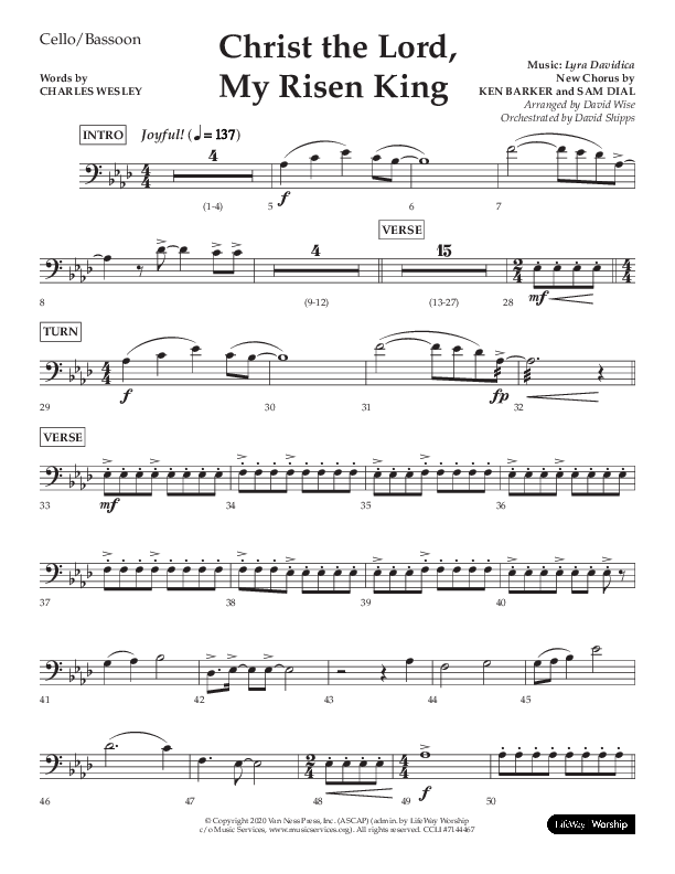 Christ The Lord My Risen King (Choral Anthem SATB) Cello (Lifeway Choral / Arr. David Wise / Orch. David Shipps)