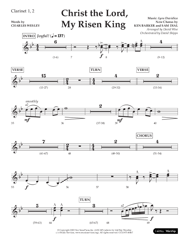 Christ The Lord My Risen King (Choral Anthem SATB) Clarinet 1/2 (Lifeway Choral / Arr. David Wise / Orch. David Shipps)