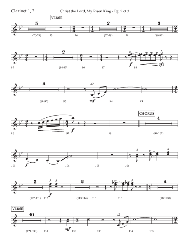 Christ The Lord My Risen King (Choral Anthem SATB) Clarinet 1/2 (Lifeway Choral / Arr. David Wise / Orch. David Shipps)