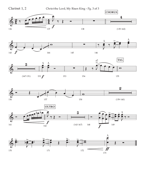 Christ The Lord My Risen King (Choral Anthem SATB) Clarinet 1/2 (Lifeway Choral / Arr. David Wise / Orch. David Shipps)