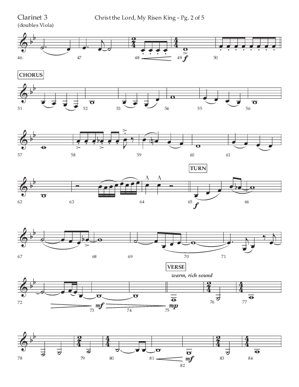 Christ The Lord My Risen King (Choral Anthem SATB) Clarinet 3 (Lifeway Choral / Arr. David Wise / Orch. David Shipps)