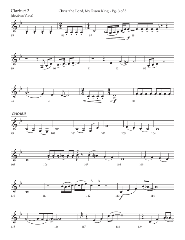 Christ The Lord My Risen King (Choral Anthem SATB) Clarinet 3 (Lifeway Choral / Arr. David Wise / Orch. David Shipps)