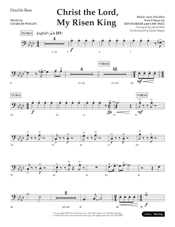 Christ The Lord My Risen King (Choral Anthem SATB) Double Bass (Lifeway Choral / Arr. David Wise / Orch. David Shipps)
