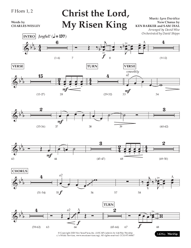 Christ The Lord My Risen King (Choral Anthem SATB) French Horn 1/2 (Lifeway Choral / Arr. David Wise / Orch. David Shipps)
