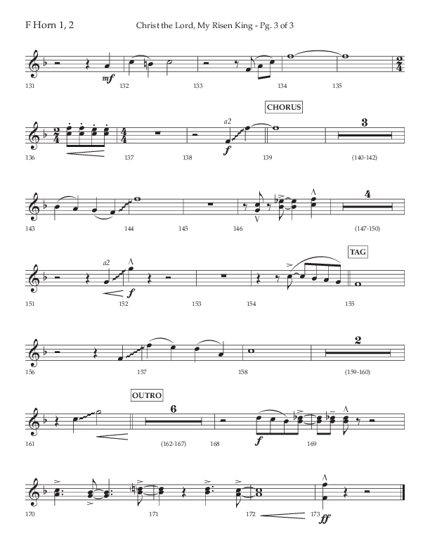 Christ The Lord My Risen King (Choral Anthem SATB) French Horn 1/2 (Lifeway Choral / Arr. David Wise / Orch. David Shipps)