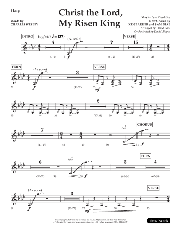 Christ The Lord My Risen King (Choral Anthem SATB) Harp (Lifeway Choral / Arr. David Wise / Orch. David Shipps)