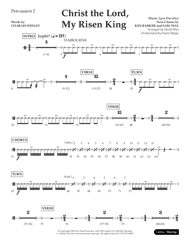 Christ The Lord My Risen King (Choral Anthem SATB) Percussion 1/2 (Lifeway Choral / Arr. David Wise / Orch. David Shipps)