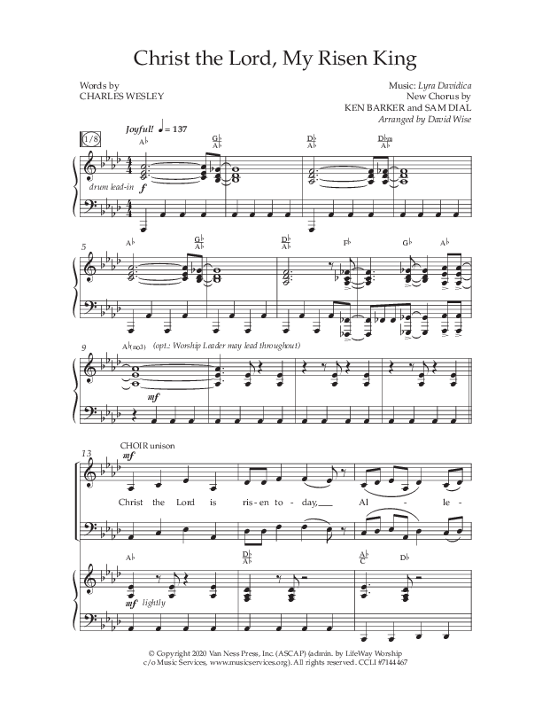 Christ The Lord My Risen King (Choral Anthem SATB) Anthem (SATB/Piano) (Lifeway Choral / Arr. David Wise / Orch. David Shipps)