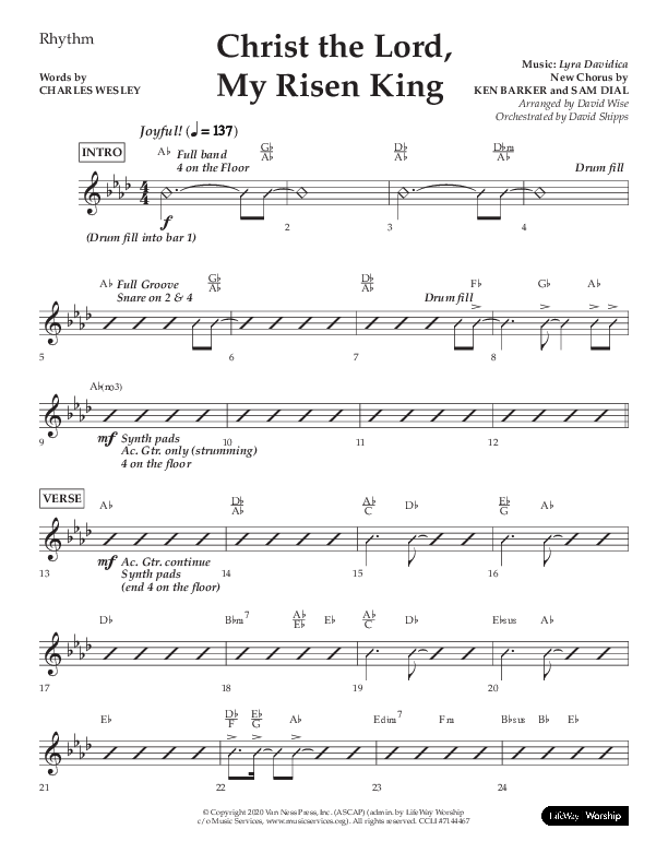 Christ The Lord My Risen King (Choral Anthem SATB) Rhythm Chart (Lifeway Choral / Arr. David Wise / Orch. David Shipps)