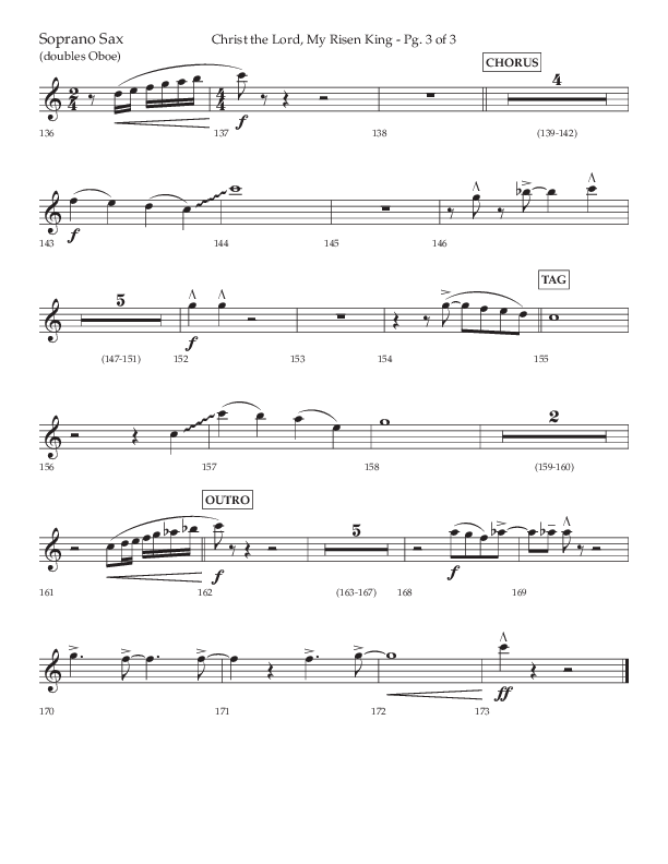 Christ The Lord My Risen King (Choral Anthem SATB) Soprano Sax (Lifeway Choral / Arr. David Wise / Orch. David Shipps)