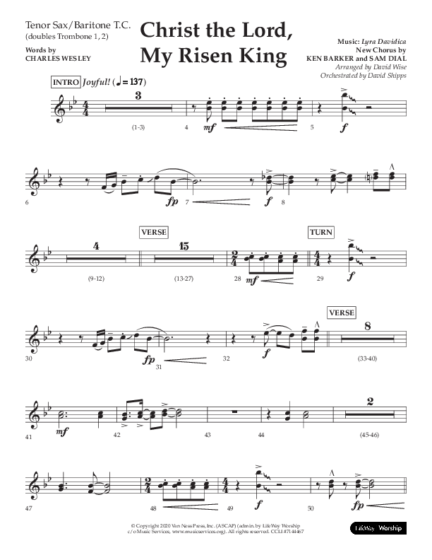Christ The Lord My Risen King (Choral Anthem SATB) Tenor Sax/Baritone T.C. (Lifeway Choral / Arr. David Wise / Orch. David Shipps)