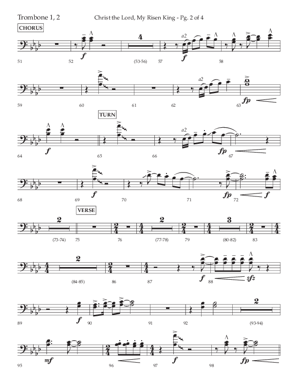 Christ The Lord My Risen King (Choral Anthem SATB) Trombone 1/2 (Lifeway Choral / Arr. David Wise / Orch. David Shipps)