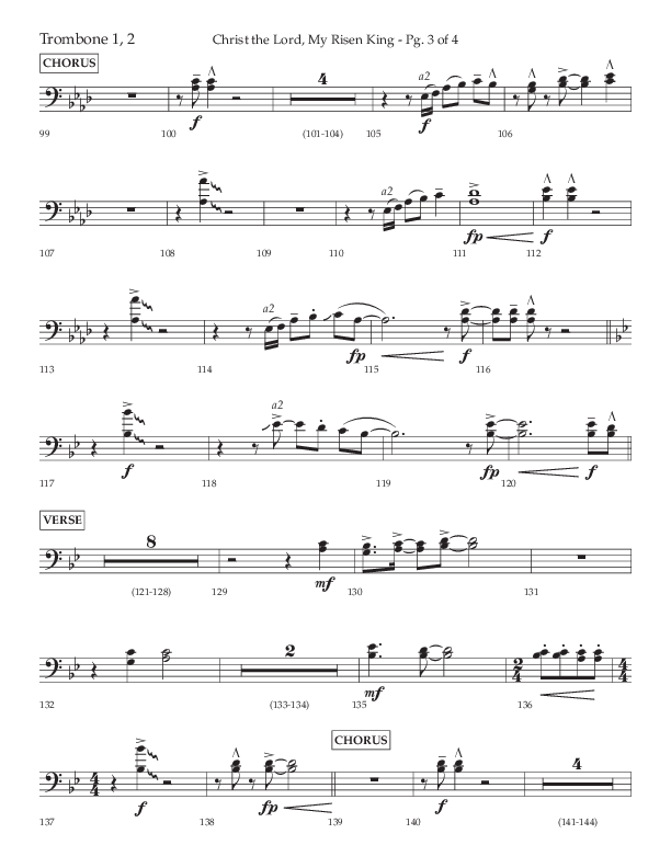 Christ The Lord My Risen King (Choral Anthem SATB) Trombone 1/2 (Lifeway Choral / Arr. David Wise / Orch. David Shipps)