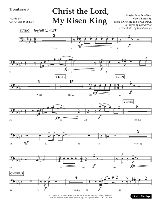 Christ The Lord My Risen King (Choral Anthem SATB) Trombone 3 (Lifeway Choral / Arr. David Wise / Orch. David Shipps)