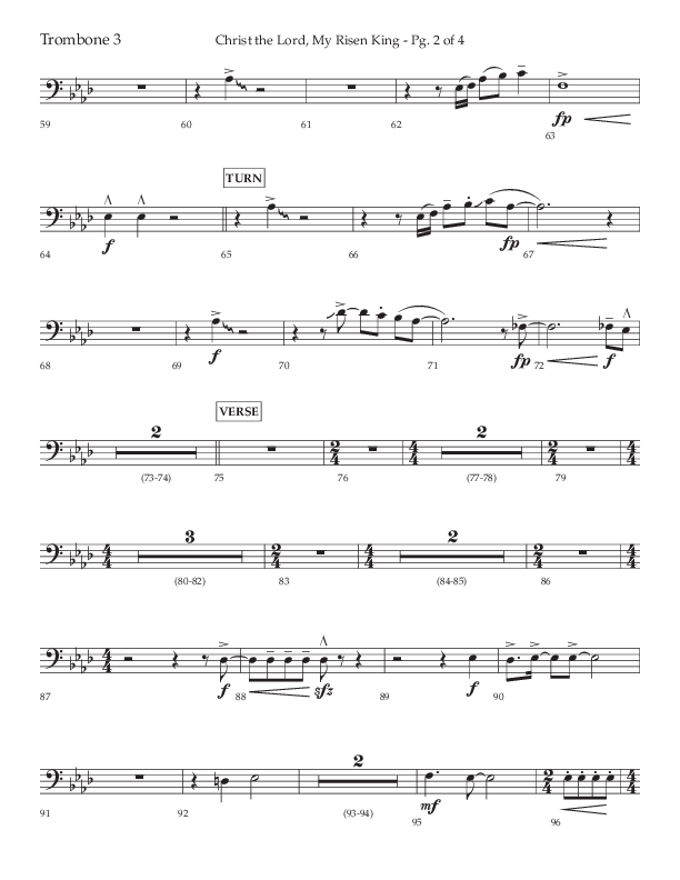 Christ The Lord My Risen King (Choral Anthem SATB) Trombone 3 (Lifeway Choral / Arr. David Wise / Orch. David Shipps)