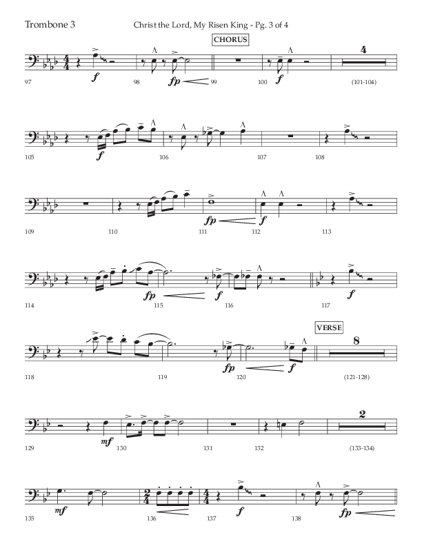 Christ The Lord My Risen King (Choral Anthem SATB) Trombone 3 (Lifeway Choral / Arr. David Wise / Orch. David Shipps)
