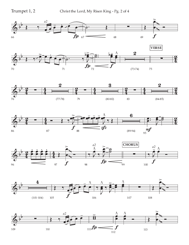 Christ The Lord My Risen King (Choral Anthem SATB) Trumpet 1,2 (Lifeway Choral / Arr. David Wise / Orch. David Shipps)