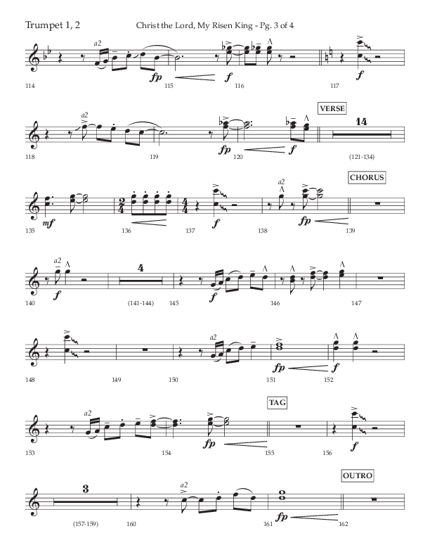 Christ The Lord My Risen King (Choral Anthem SATB) Trumpet 1,2 (Lifeway Choral / Arr. David Wise / Orch. David Shipps)