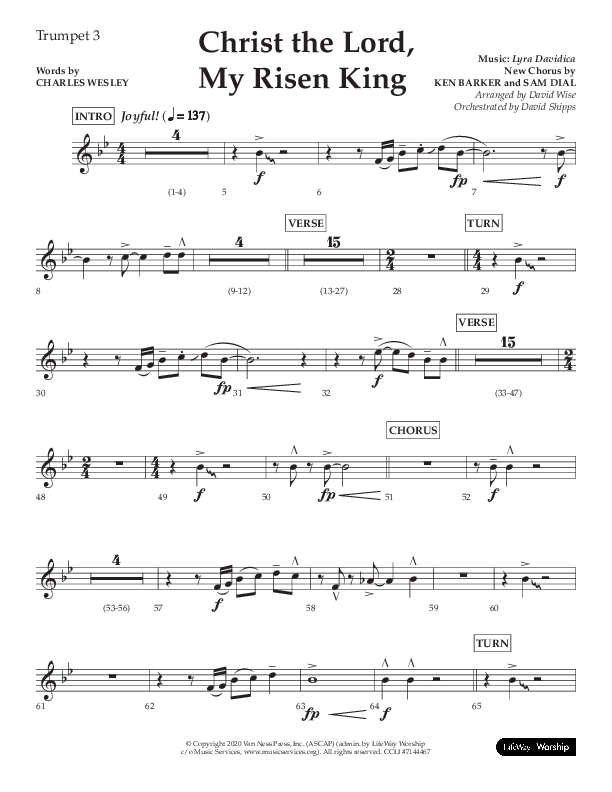 Christ The Lord My Risen King (Choral Anthem SATB) Trumpet 3 (Lifeway Choral / Arr. David Wise / Orch. David Shipps)