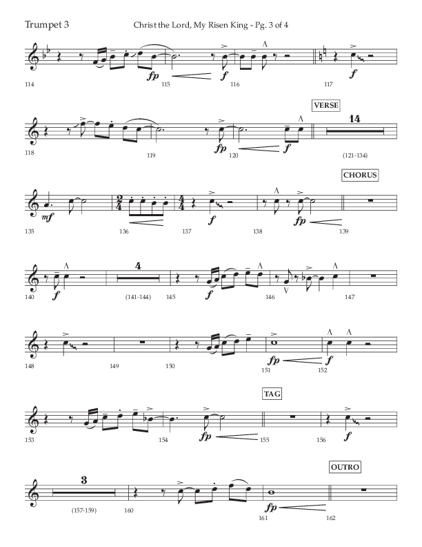 Christ The Lord My Risen King (Choral Anthem SATB) Trumpet 3 (Lifeway Choral / Arr. David Wise / Orch. David Shipps)