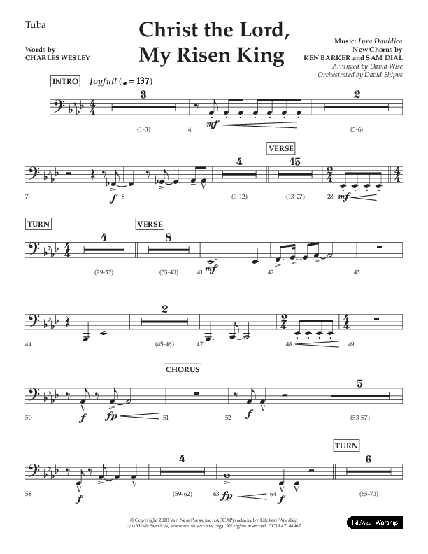Christ The Lord My Risen King (Choral Anthem SATB) Tuba (Lifeway Choral / Arr. David Wise / Orch. David Shipps)